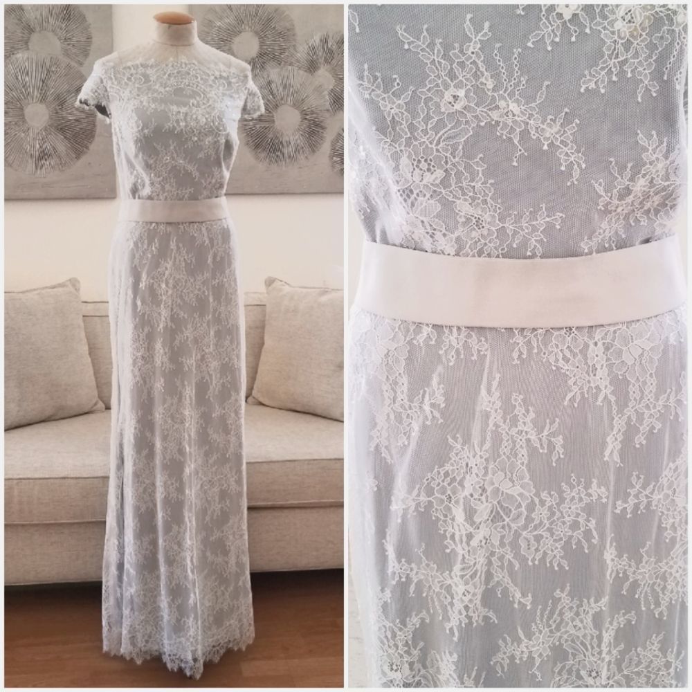 Tadashi Shoji Off-Shoulder Sequin Beaded Lace Gown size 12 in Ice